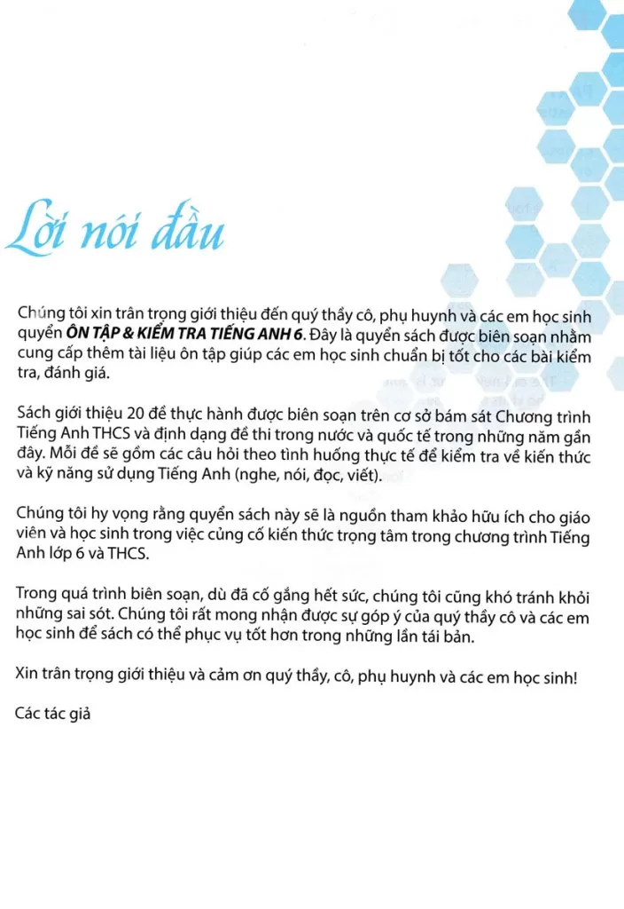 ÔN TẬP VÀ KIỂM TRA TIẾNG ANH LỚP 6 (Theo Chương trình GDPT 2018)